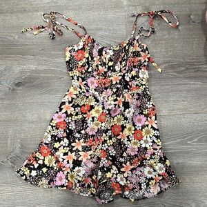 Floral Print Romper with Tie Straps